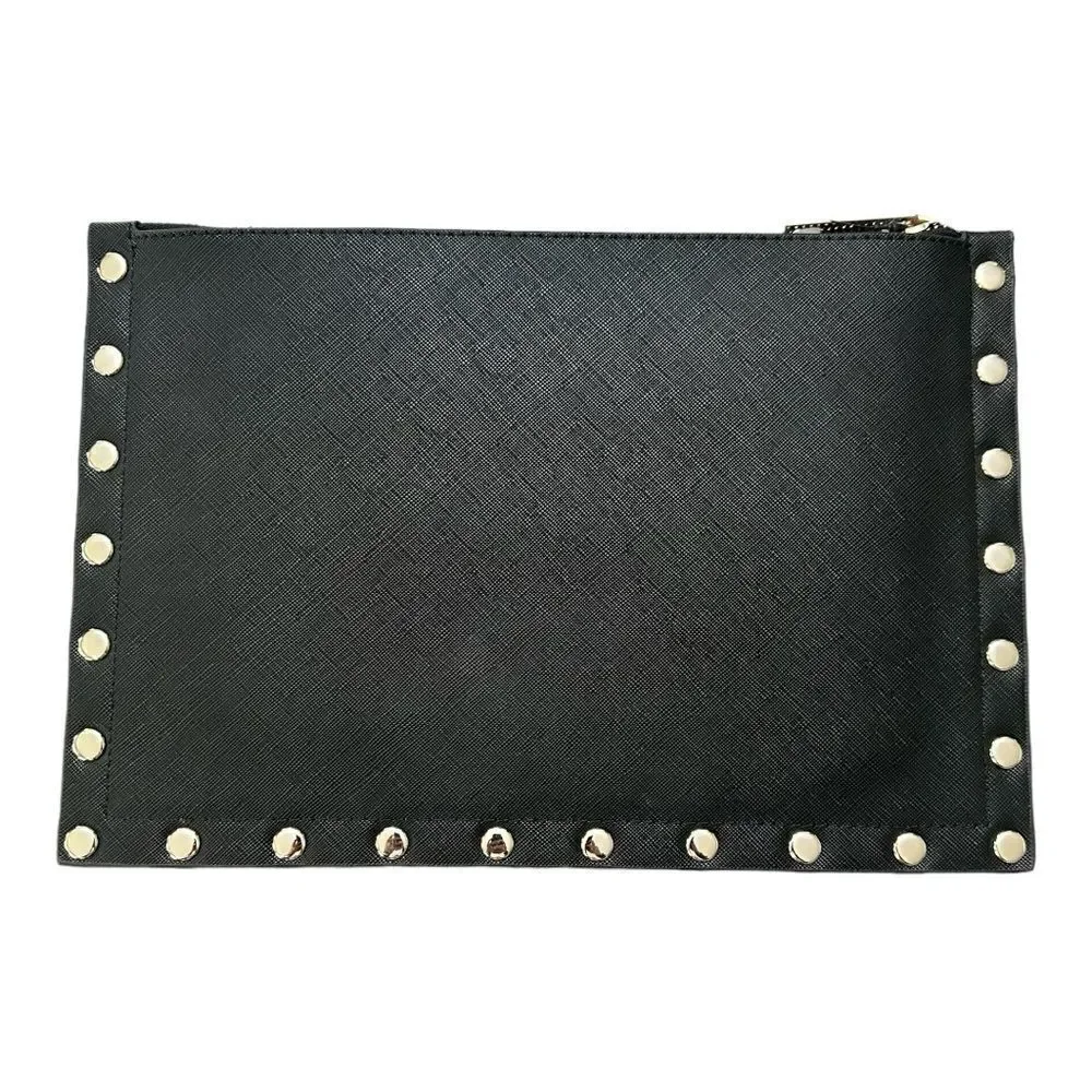 White House Black Market Floral Studded Wristlet Clutch Bag Black Pink Large - Picture 2 of 6